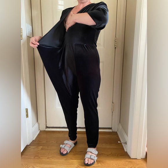 Monki Velvet Black Wrap Front Gothic Jumpsuit women’s size XS - Picture 5 of 16